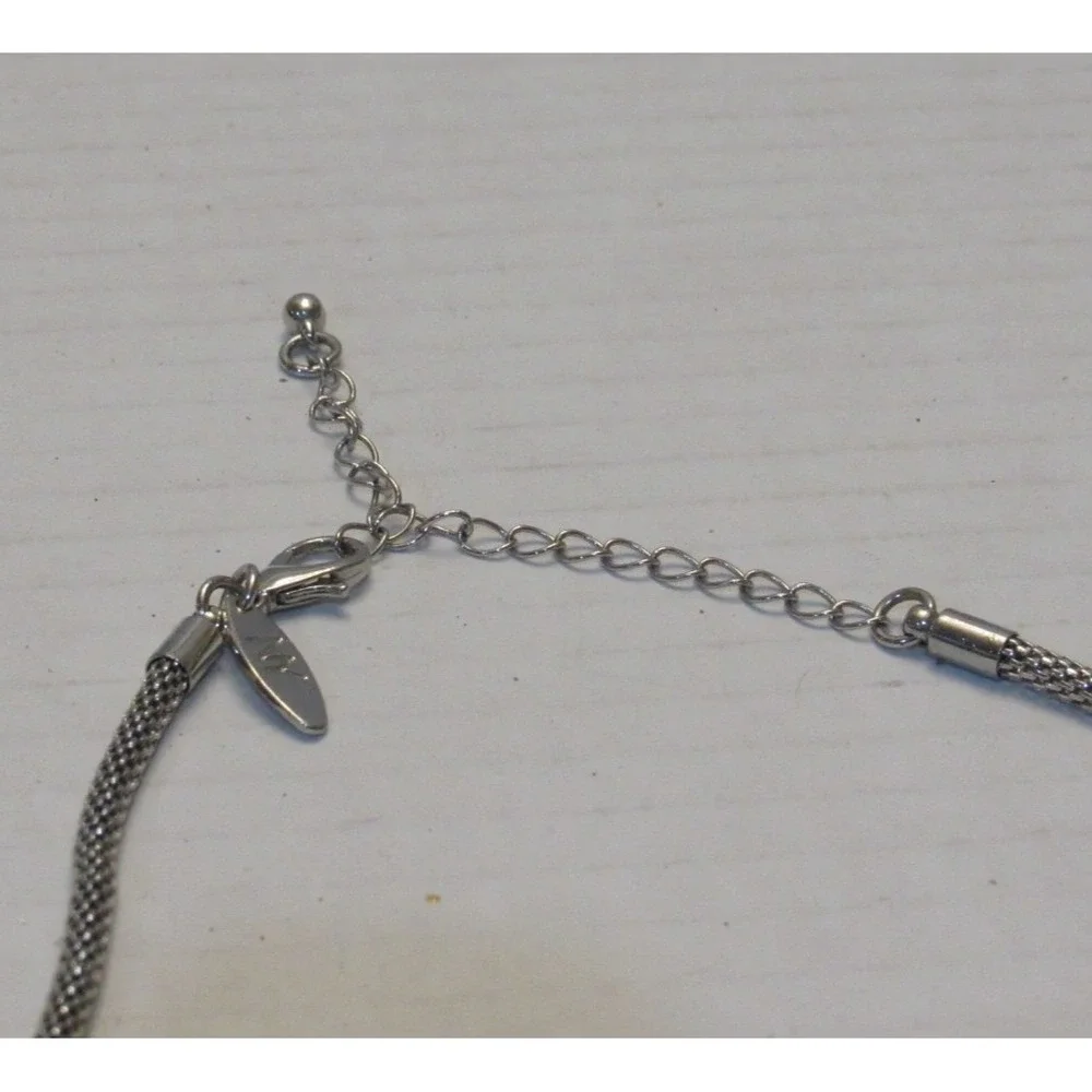 NY‎ Silver Tone Brushed Metal Geometric Fringe Bib Statement Necklace Chain
